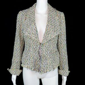 MILLY Fringe Tweed Frayed Blazer Career Jacket